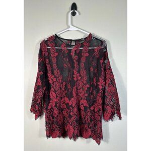 BKE Boutique Top Womens Large Black Red Lace Whimsigoth Dark Romance Goth